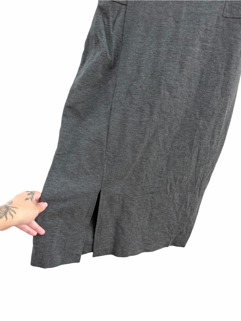 Theory Winstine Refiner Classic Short-Sleeve Gray Sheath Dress with Front Slit - Picture 3 of 11